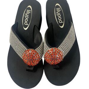 Lilypas Black and Silver Women's Sandals with crystal rhinestones Basket…